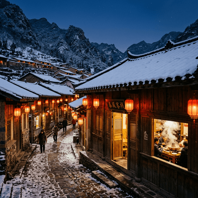 Mountain town at dusk with city lights